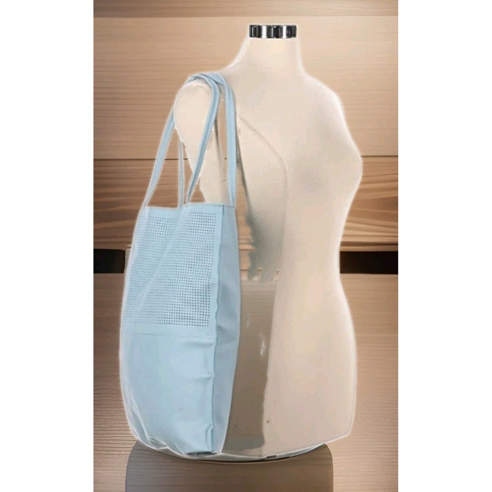 Saks Fifth Avenue Blue Tote Bag Faux Leather Baby Blue